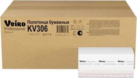 VEIRO: Полотенца бумажные V 2сл 200л 21х21,6см Premium белые