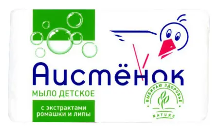 Мыло туалетное: ДЕТСКОЕ 70г АИСТЕНОК ромашка и липа