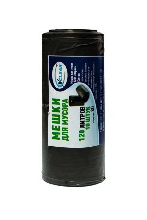 Мешки для мусора: 120л 70х110 ПВД VCLEAN 80 черные 70г /рул.=10 шт.