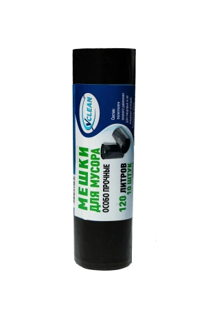Мешки для мусора: 120л 70х110 ПНД 18мкм VCLEAN особо прочные черные /рул.=10 шт.