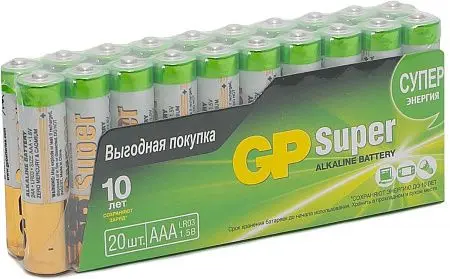 Фото №2 - Электротовары: Батарейка GP Super ААA LR03 мизинчиковые /пач.=20 шт.