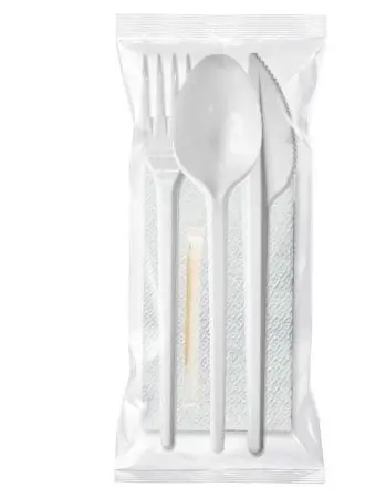 Одноразовая продукция: Набор столовых приборов 5 (вилка, нож, ст.ложка ,зубочистка, салфетка белая) белый /кор=250 шт.