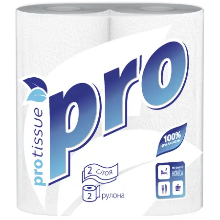 Фото №1 - Бумажные полотенца: 2сл 15м целлюлоза цвет белый PROtissue/"Ь" /пач.=2 шт.