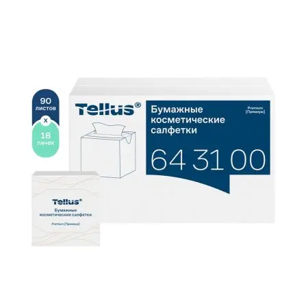 ТОРК: Tellus Салфетки косметические Премиум 2сл 90л 20.8х19.0см для лица ультрамягкие белые