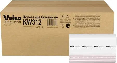 VEIRO: Полотенца бумажные Z 2сл 200л 22,5х21,3см Premium водорастворимые белые