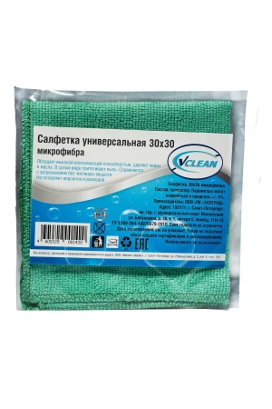 ХозСалфетки: универсал VCLEAN 30х30 220г/м2 микрофибра зелёная