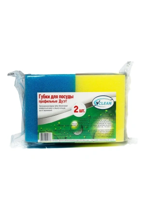 Губки,скрабы: для посуды VCLEAN Дуэт 8.5х6.5х4.5 поролон+абразив с выемкой для пальцев /пач.=2 шт.