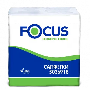 Бумажные салфетки: столовые 1сл 100листов 24х24 ФОКУС белые