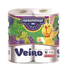 Бумажные полотенца: 2сл 12,5 м целлюлоза цвет белый ВЕЙРО Классик /пач.=2 шт.