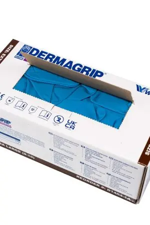 Перчатки: латексные Dermagrip High Risk XL неопудренные нестерильные синие /пач.=50 шт.